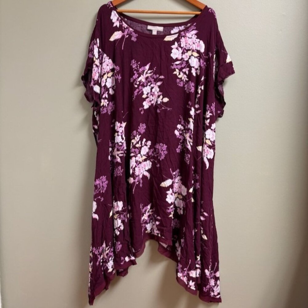 Woman Within Fairy Whimsigoth Tunic Top Size 34W Floral Asymmetric Fairy Flowy